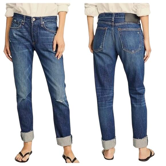 NEW Rag & Bone Rosa Mid Rise Boyfriend Jeans Wyatt with Holes Button Fly Size 23 - Picture 1 of 9